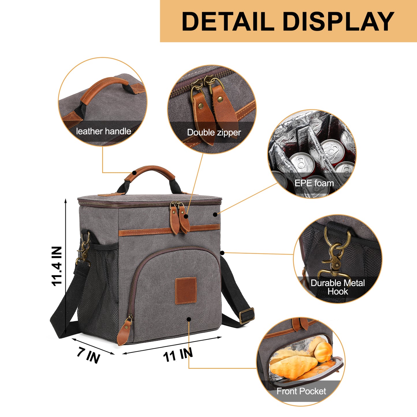 Personalized Insulated Lunch Cooler Bag Removable Padded Divider Engraved Leather Canvas Beach Cooler Bag Custom Gift Monogrammed for Men and Women 24-Can