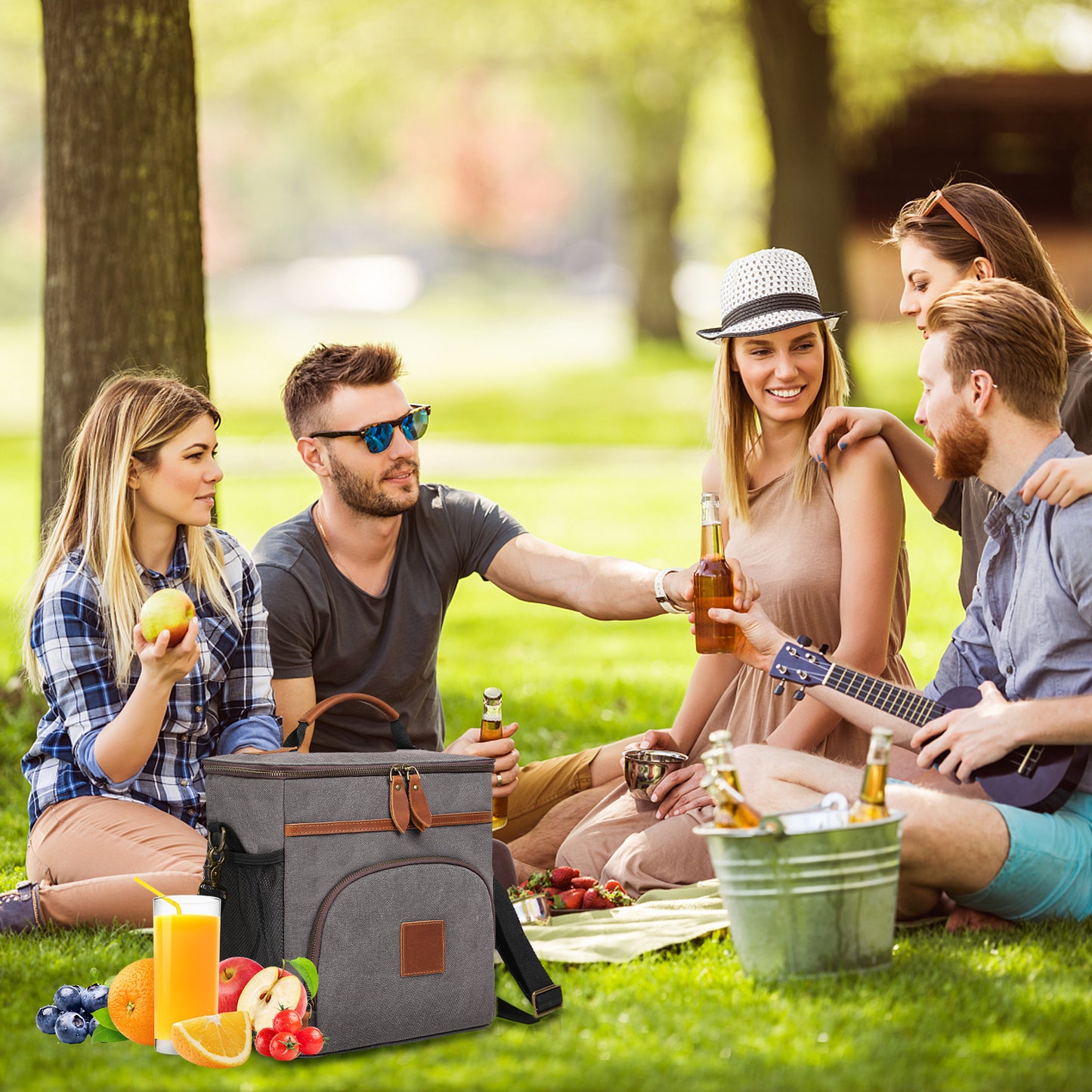 Personalized Insulated Lunch Cooler Bag Removable Padded Divider Engraved Leather Canvas Beach Cooler Bag Custom Gift Monogrammed for Men and Women 24-Can