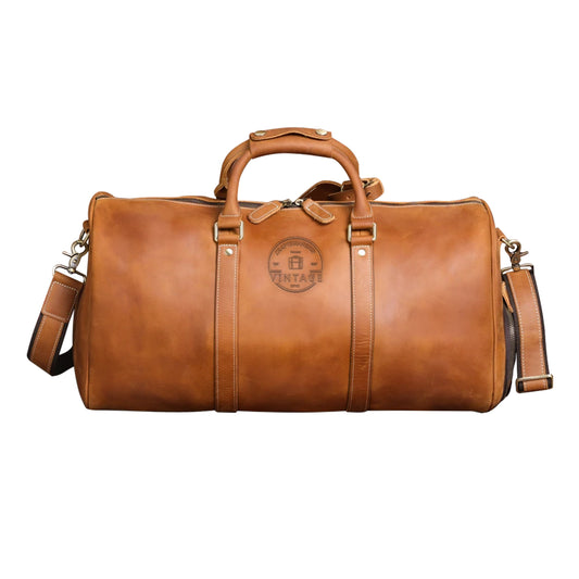 Top Grain Leather Handcrafted Duffel Bag with Adjustable Shoulder Strap and Interior Pocket, Retro Style Weekender Bag Men's or Women's