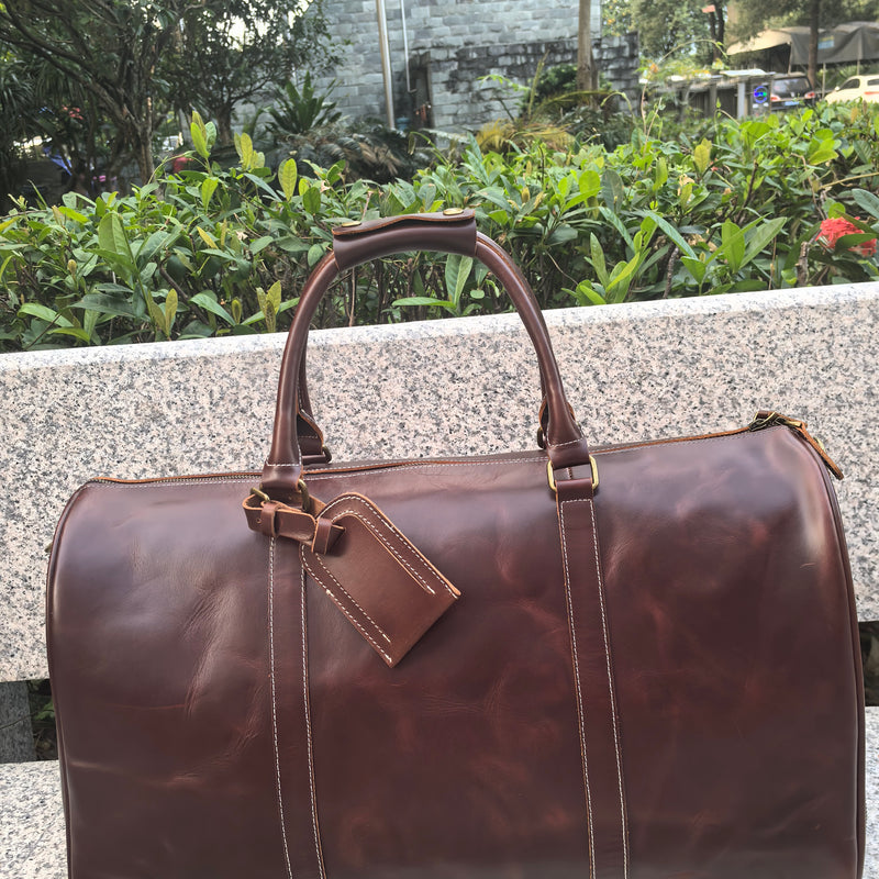 Free Personalized Crazy Horse Leather Duffle Bag Top Grain Leather Carry On Bag