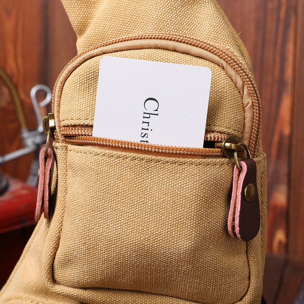 CANVAS TRIM GENUINE LEATHER SHOULDER BAG