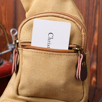 CANVAS TRIM GENUINE LEATHER SHOULDER BAG
