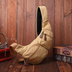 CANVAS TRIM GENUINE LEATHER SHOULDER BAG