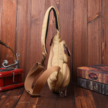 CANVAS TRIM GENUINE LEATHER SHOULDER BAG