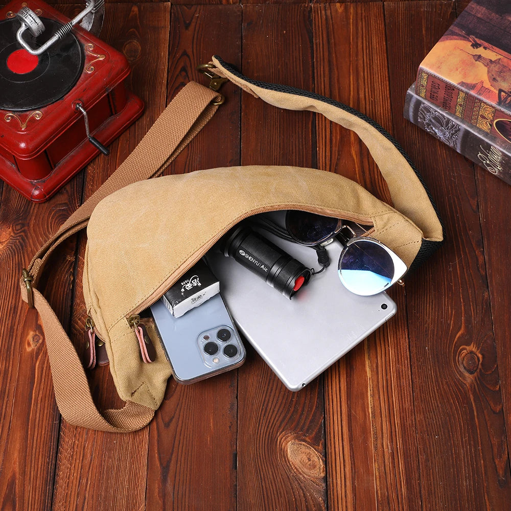 CANVAS TRIM GENUINE LEATHER SHOULDER BAG