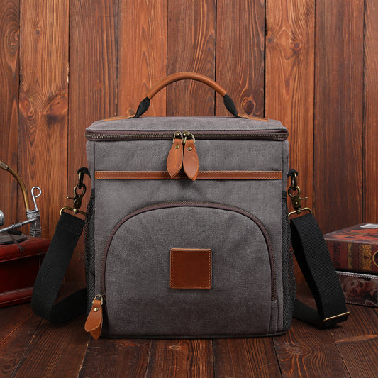 Personalized Insulated Lunch Cooler Bag Removable Padded Divider Engraved Leather Canvas Beach Cooler Bag Custom Gift Monogrammed for Men and Women 24-Can