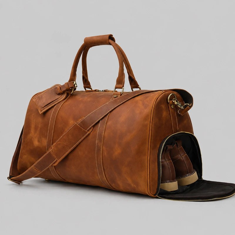 Vintage Crazy Horse Leather Weekender -Full Grain Travel Duffle Bag