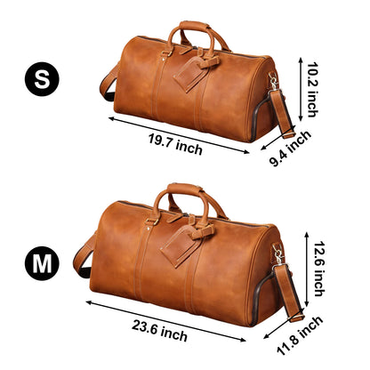 Top Grain Leather Handcrafted Duffel Bag with Adjustable Shoulder Strap and Interior Pocket, Retro Style Weekender Bag Men's or Women's