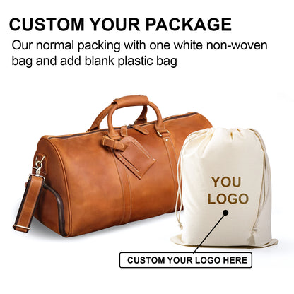 Top Grain Leather Handcrafted Duffel Bag with Adjustable Shoulder Strap and Interior Pocket, Retro Style Weekender Bag Men's or Women's