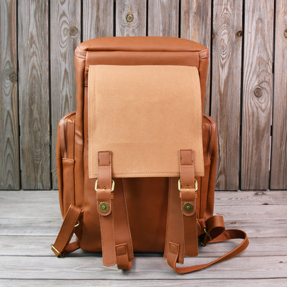 Vegan Leather Backpack, Personalized Travel Backpack Rucksack, Brown Leather Roll Top Backpack, Laptop Bag