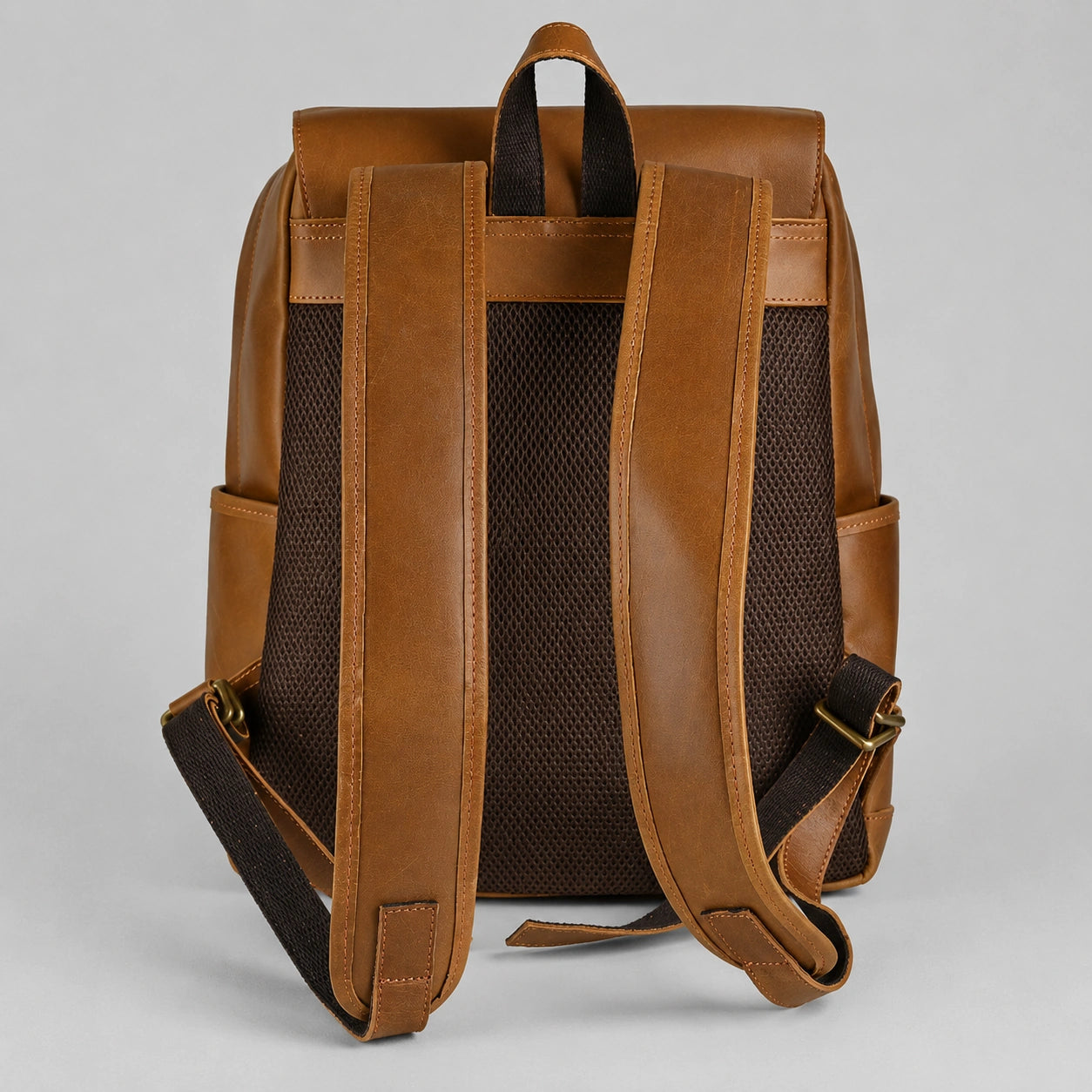 Elegant brown leather briefcase back with zipper pocket