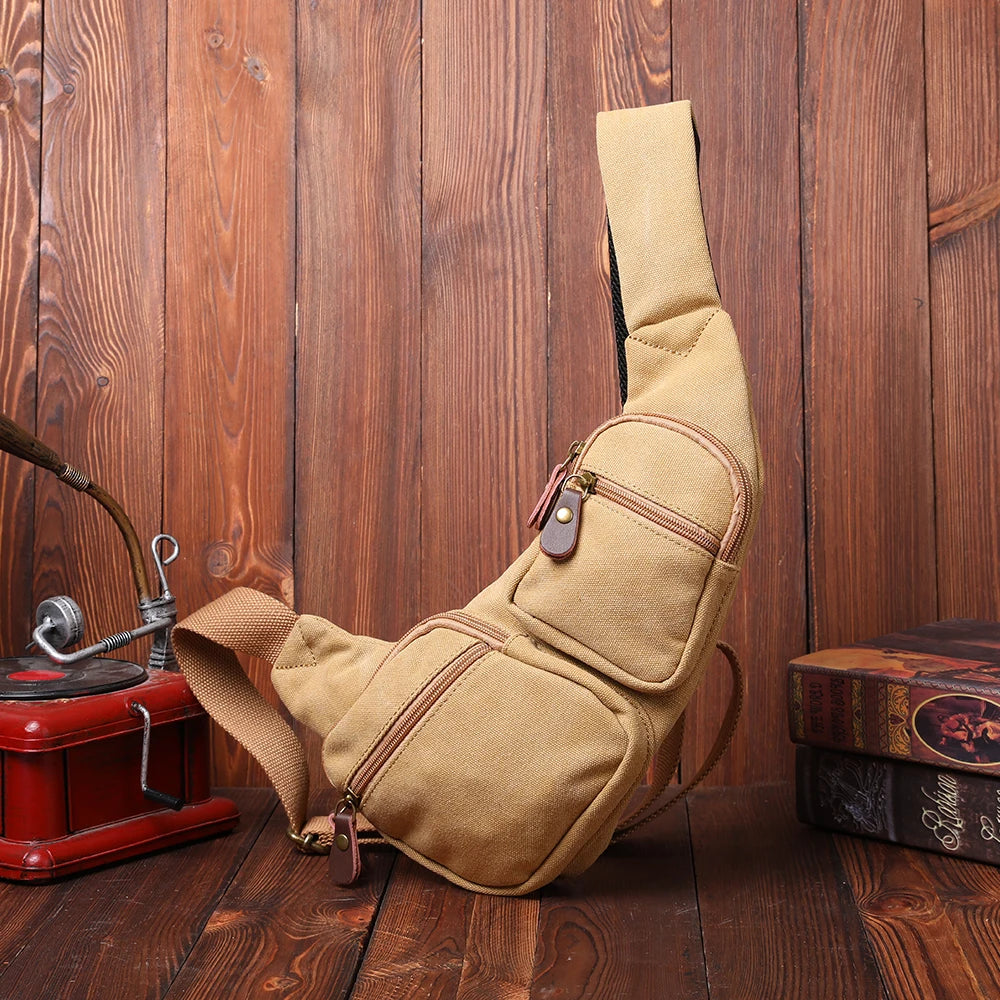 CANVAS TRIM GENUINE LEATHER SHOULDER BAG