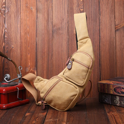 CANVAS TRIM GENUINE LEATHER SHOULDER BAG