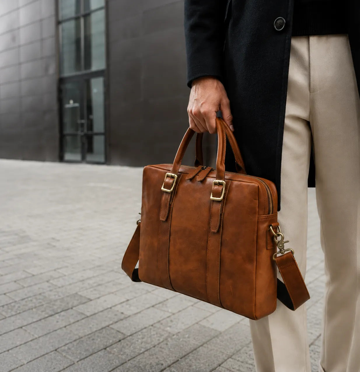 Vintage Crazy Horse Leather Briefcase – Slim Business Laptop Bag
