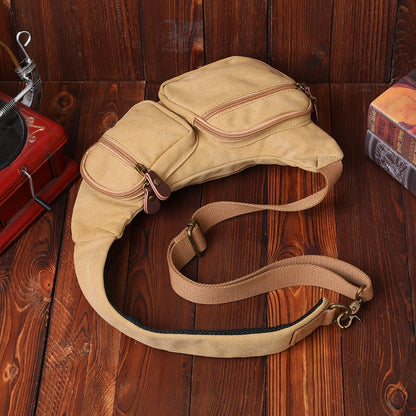 CANVAS TRIM GENUINE LEATHER SHOULDER BAG