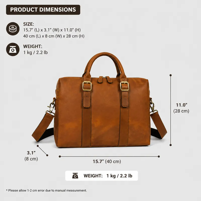 Vintage Crazy Horse Leather Briefcase – Slim Business Laptop Bag