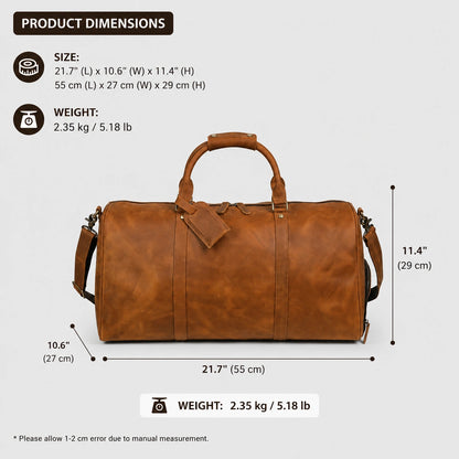 Vintage Crazy Horse Leather Weekender -Full Grain Travel Duffle Bag