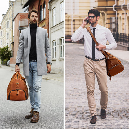 Top Grain Leather Handcrafted Duffel Bag with Adjustable Shoulder Strap and Interior Pocket, Retro Style Weekender Bag Men's or Women's