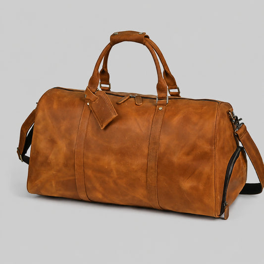 Vintage crazy horse leather weekender bag for men