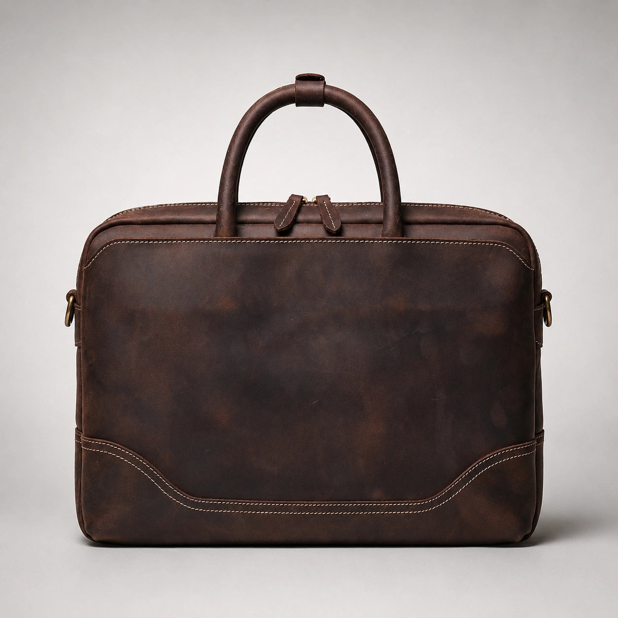 HICEPOR crazy horse leather briefcase back view with reinforced stitching