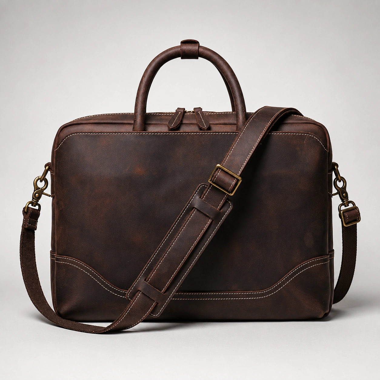 HICEPOR leather briefcase with detachable adjustable shoulder strap
