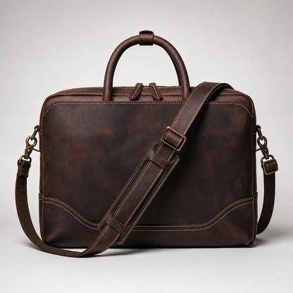 HICEPOR leather briefcase with detachable adjustable shoulder strap