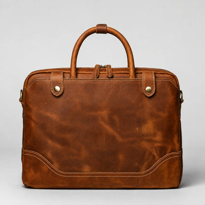 HICEPOR vintage brown leather briefcase front view