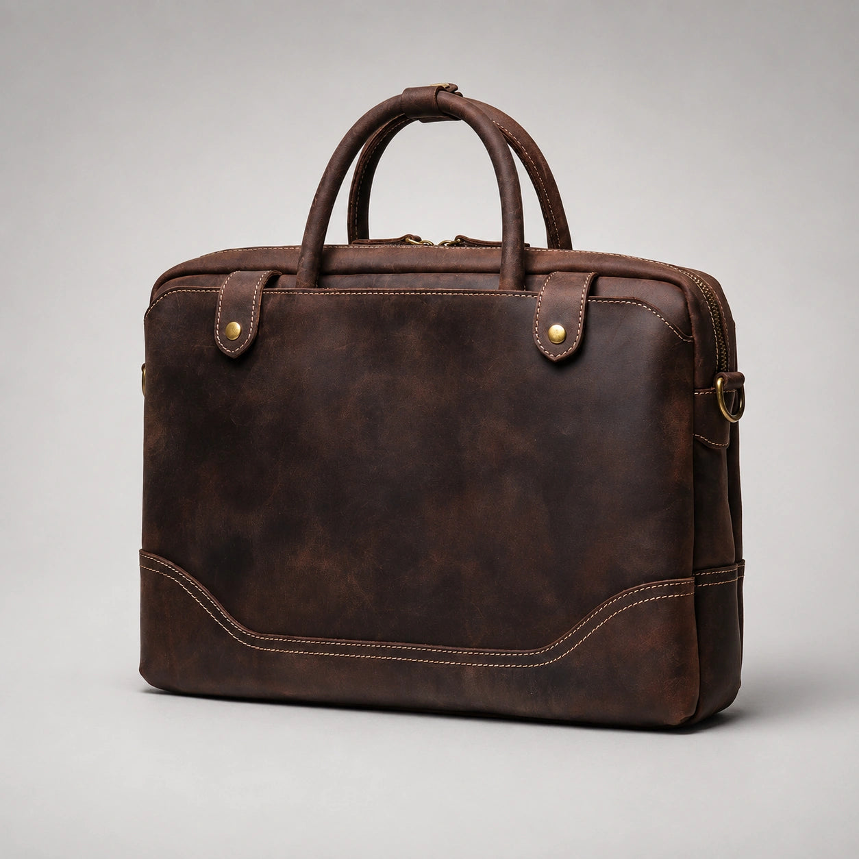HICEPOR dark brown leather briefcase front angle view