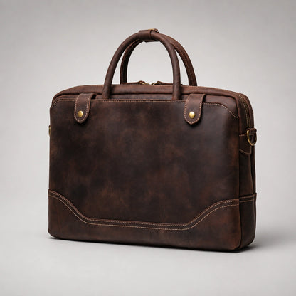 HICEPOR dark brown leather briefcase front angle view