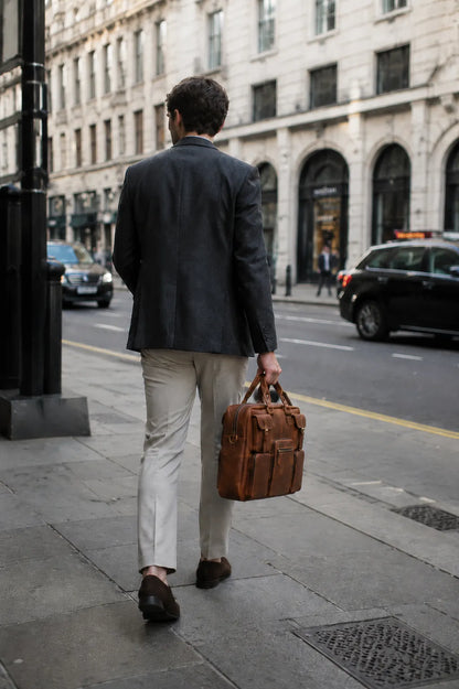 Vintage Crazy Horse Leather Briefcase – Premium Business Laptop Bag